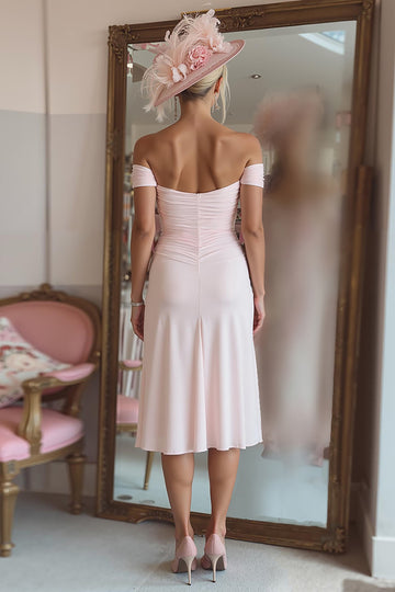 Candy Pink Off The Shoulder A Line Ruched Mother of Bride Dress